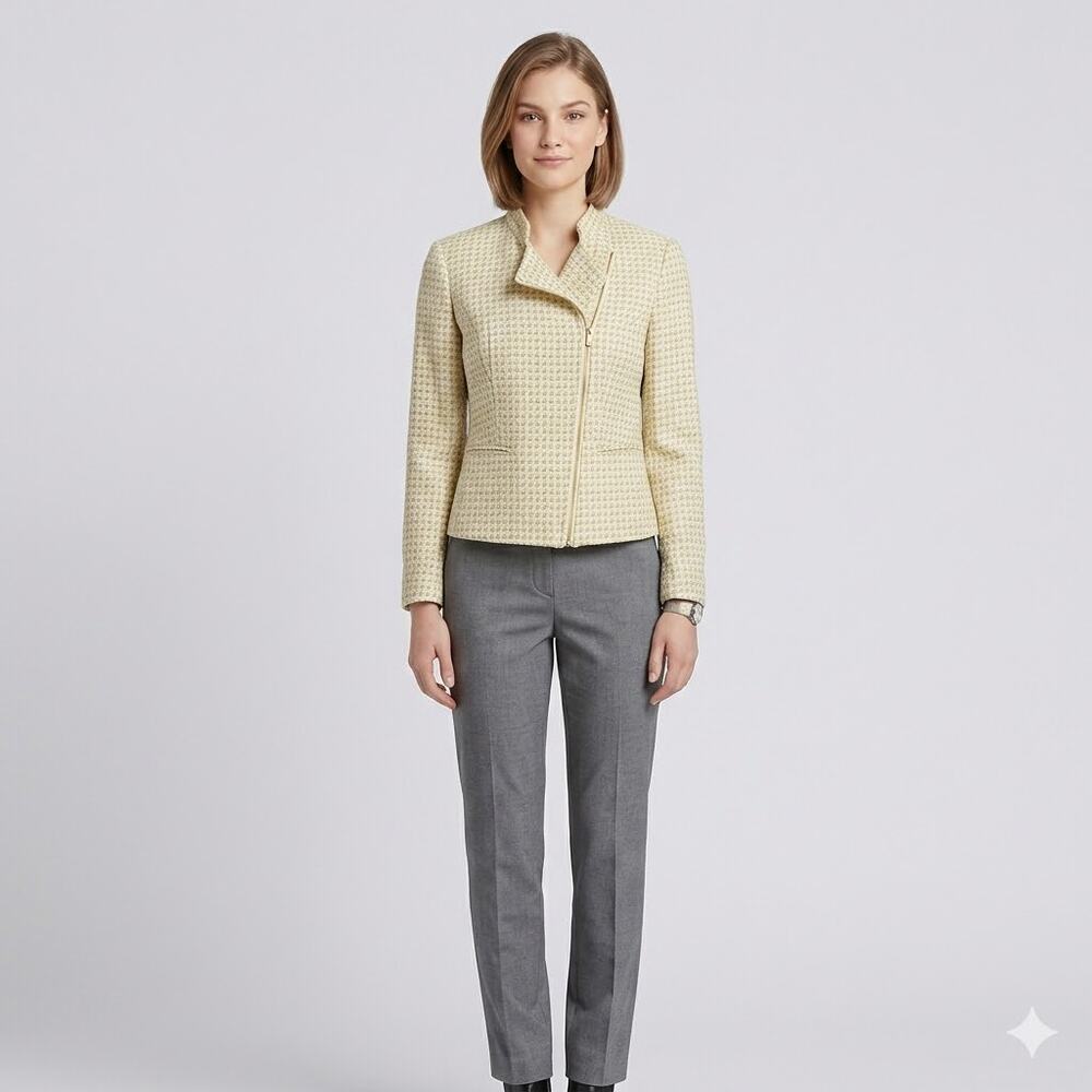 CALVIN KLEIN Womans Pale Yellow and Silver Gray Tweed Suit Jacket  6P